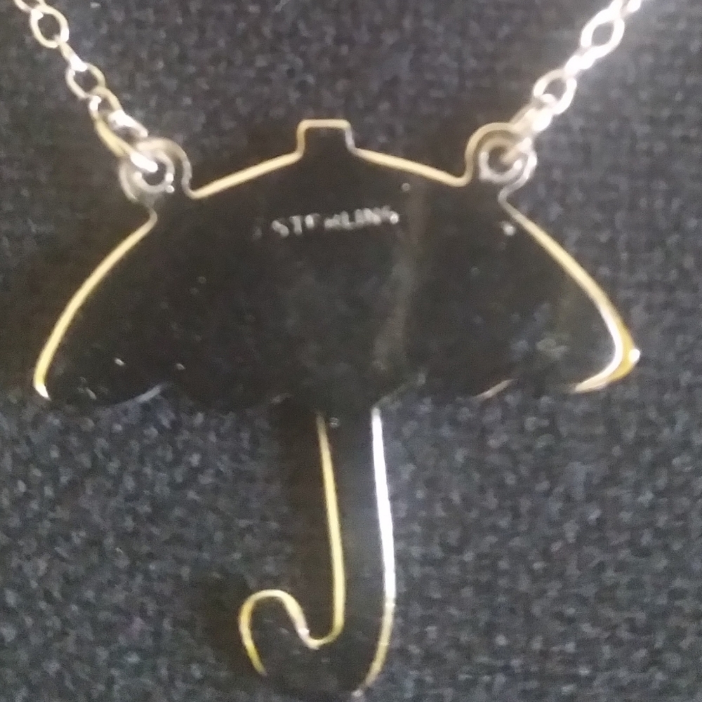 CUTE STERLING Umbrella Pendant ♥ ♥  with diamond chip 🔹 Early 70s - Picture 5 of 10